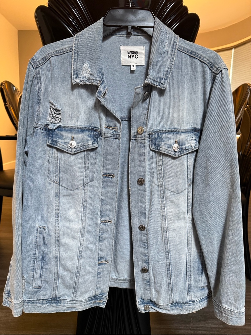 Women's Light Blue Distressed Denim Jacket - wore once